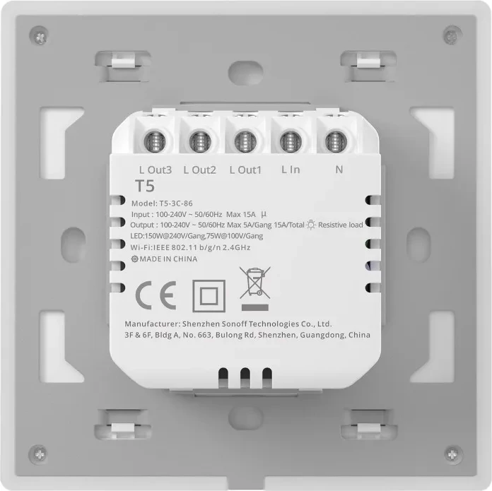 Ndërprerës i mençur muri Sonoff TX T5 4C, 4 kanale, WiFi, i bardhë