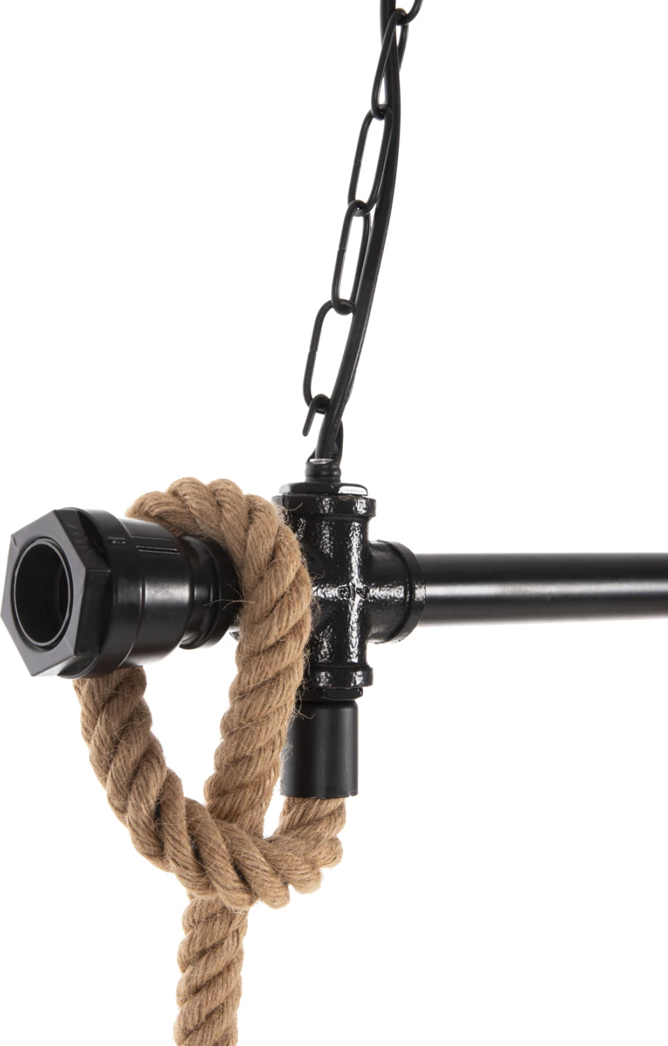 Llambë varëse tavani 3-dritash FH4180 metal i zi-litar kërpi natyral 80x14,5x137Hcm