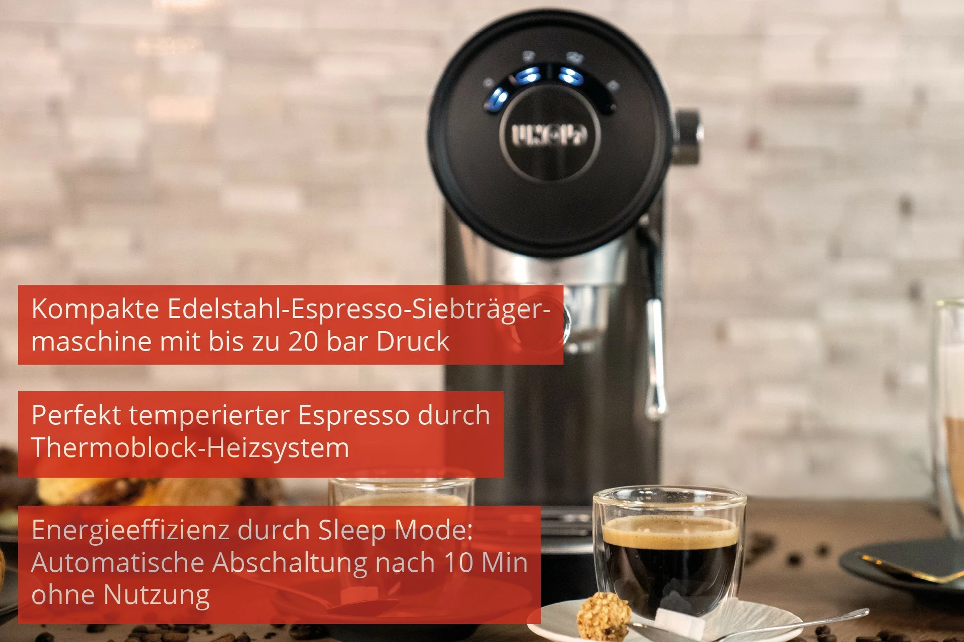 Aparat espresso Unold Piccopresso, 0.9 L, 1360 W, Ngjyrë e zezë, Çelik inox