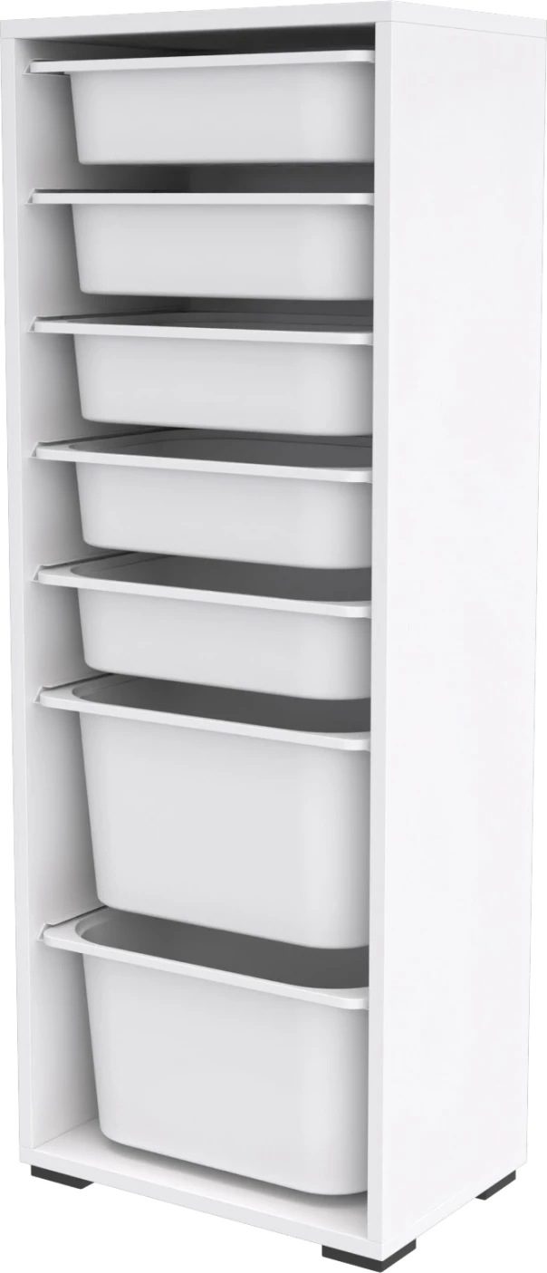 Komodinë SANI FH18213.01 melaminë, ngjyrë bardhë, 7 sirtarë plastikë, 45.5x30x122 cm