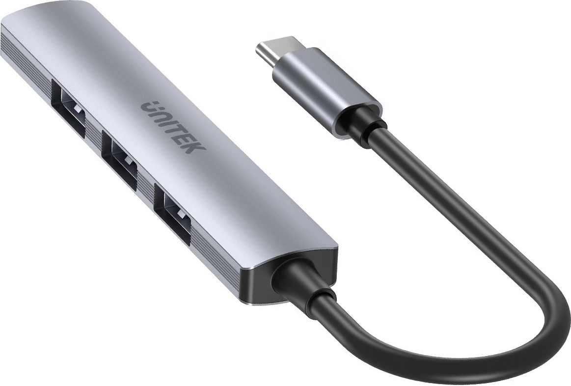 HUB USB-C Unitek H1208B, 3x USB-A 2.0, 1x USB-A 5 Gbps, Alumini, Gri/Argjend