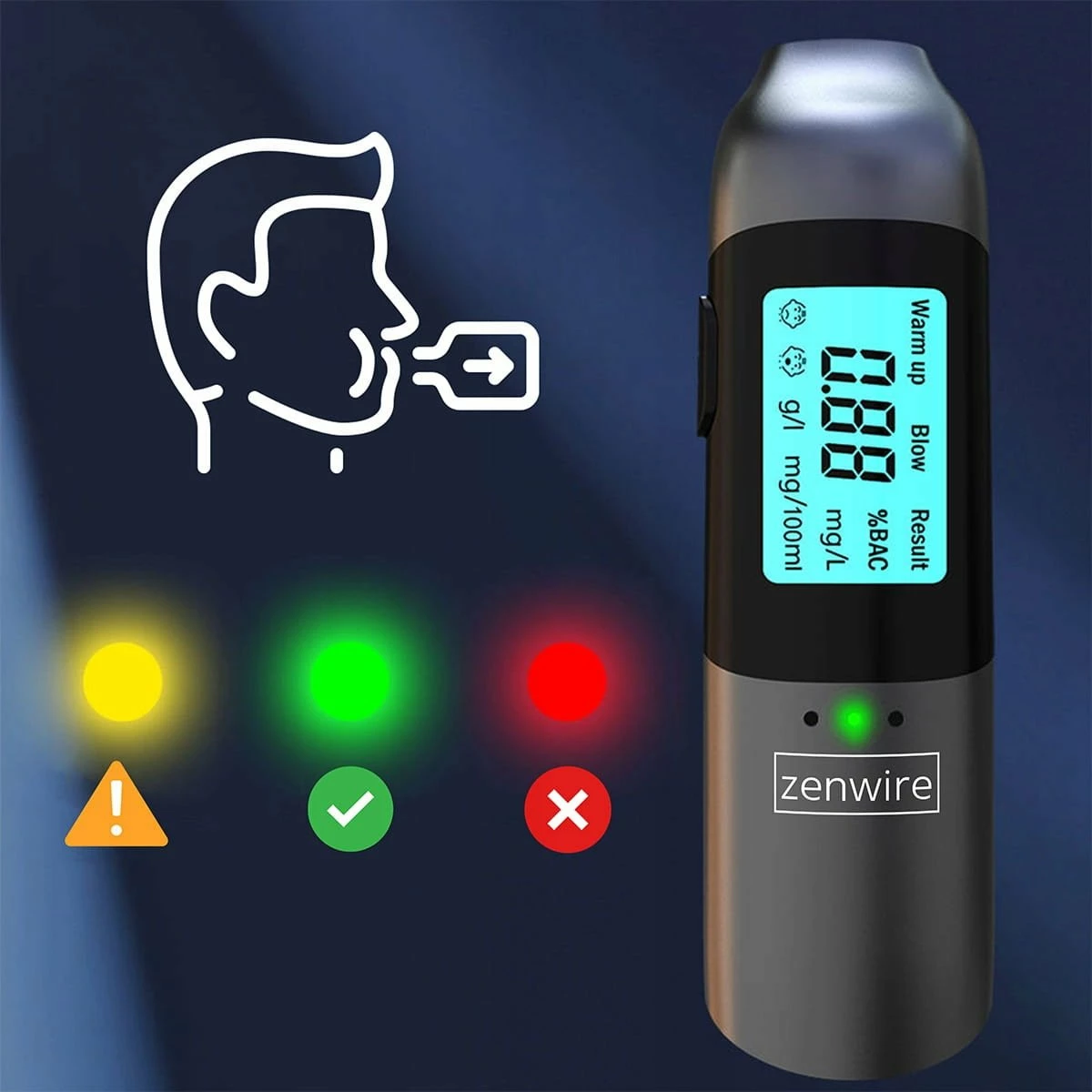 Alkotest Zenwire MR702, sensor gjysmëpërçues, USB-C, bateri e integrume, pa grykë, i zi