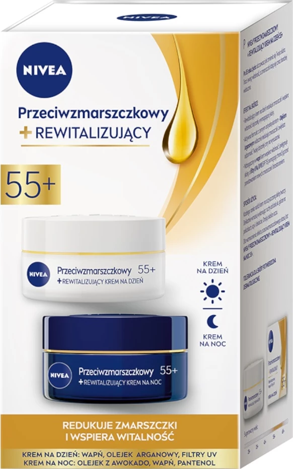Set krem ditë dhe natë anti-rrudhë për femra Nivea Anti-Wrinkle + Rejuvenating 55+, 2x50ml