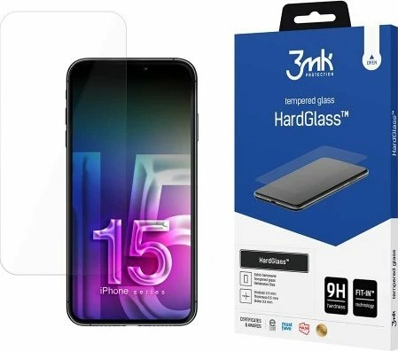 Xham i kalitur mbrojtës për ekran 3MK HardGlass për iPhone 15 6.1\" 9H, 0.3 mm, 2.5D