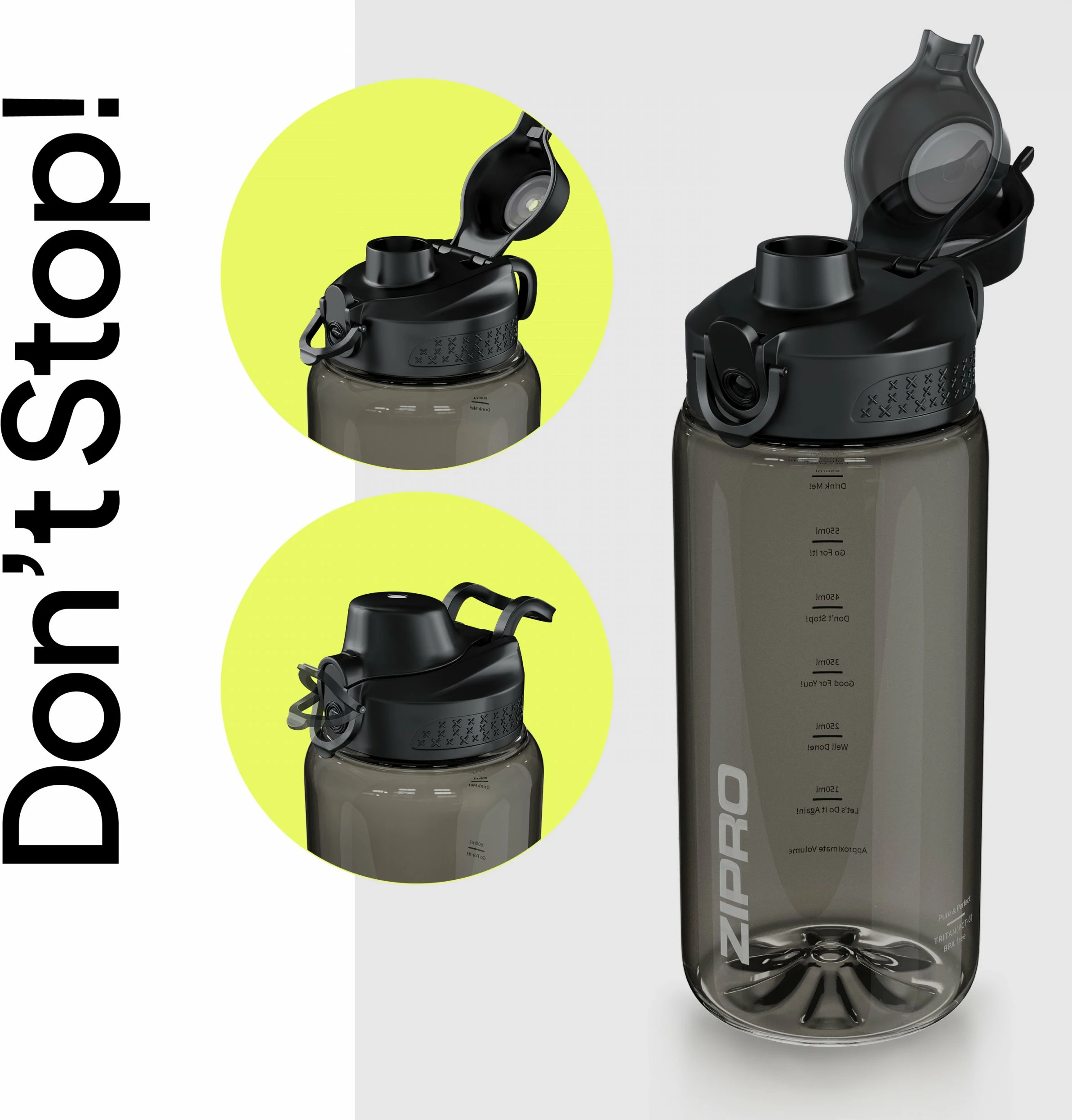 Shishe uji Zipro Water Bottle Tritan 800 ml, me sitë/strainer, BPA free, e zezë
