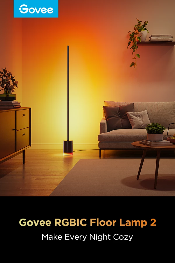 Lampë dyshemeje smart Govee Floor Lamp 2 RGBICWW, E zezë
