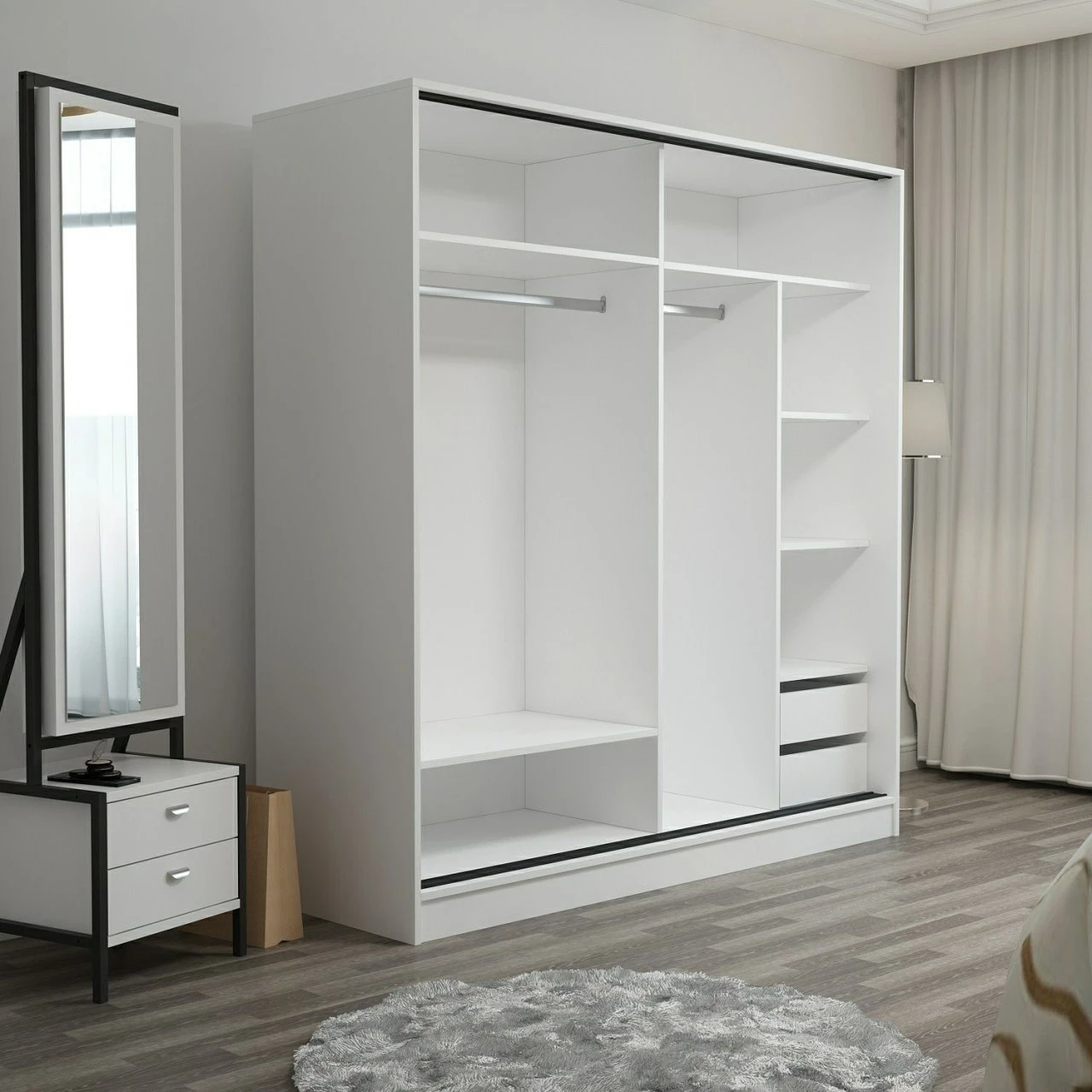 Dollap Skye Decor, i bardhë dhe antracit, 220x210x52cm, 6 pjesë