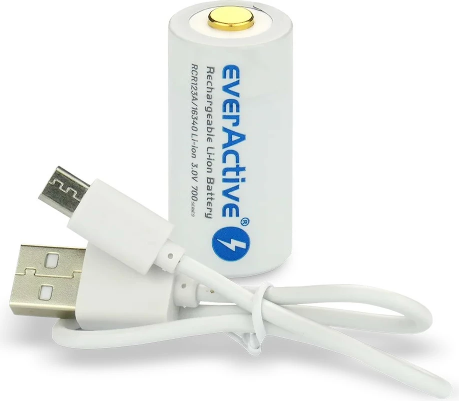 Bateri e rikarikueshme everActive 16340, 700 mAh, 3V, me Micro USB, një copë