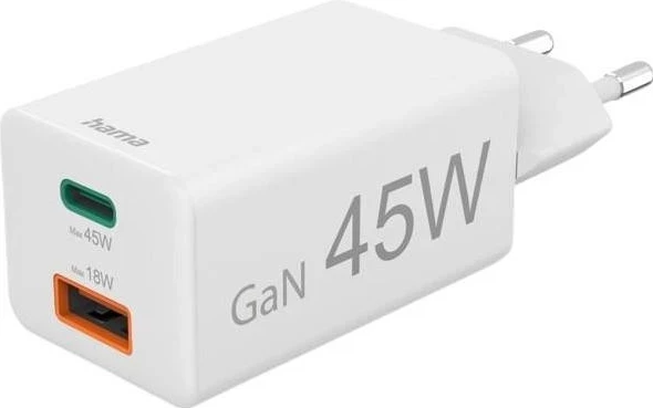 Karikues rrjeti Hama mini GaN 45W PD/QC 1x USB-C, 1x USB-A, bardhë