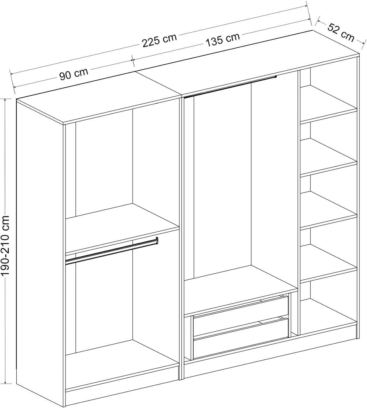 Dollap Skye Decor, ngjyrë antracit, 225x190x52 cm, 7 pjesë