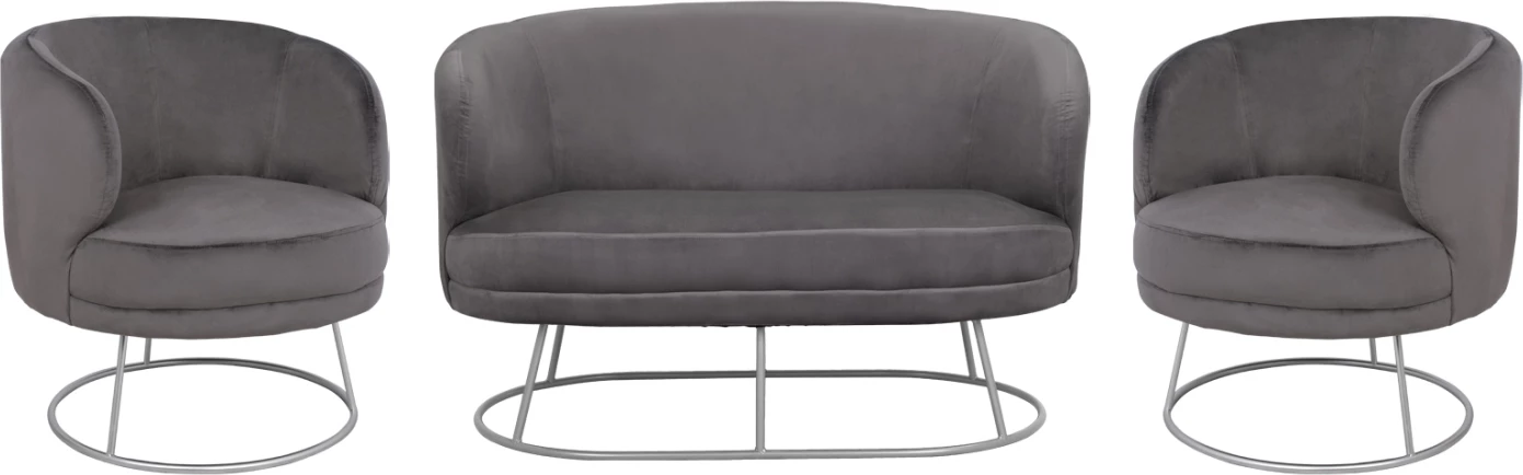 Set dhome ndenje 2 ulëse & 2 karrige Arien kadife gri me bazë argjendi FH11051.01