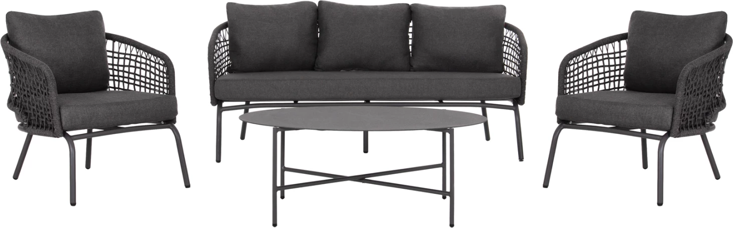 Set lounge për jashtë, 5 ulëse, ELOWEN, alumin, litar, jastëkë, gri, FH6508.01