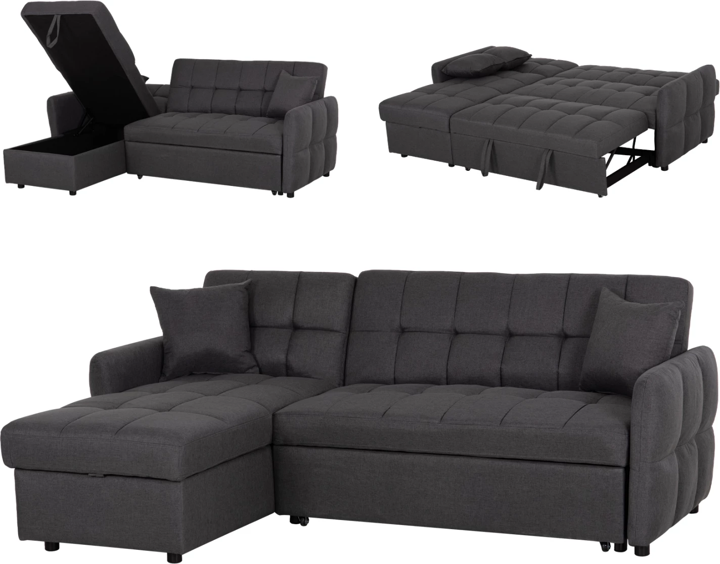 Kënd-sofë krevate me chaise të kthyeshme, ngjyrë gri, NEZU FH3294.01, 213x145x83cm