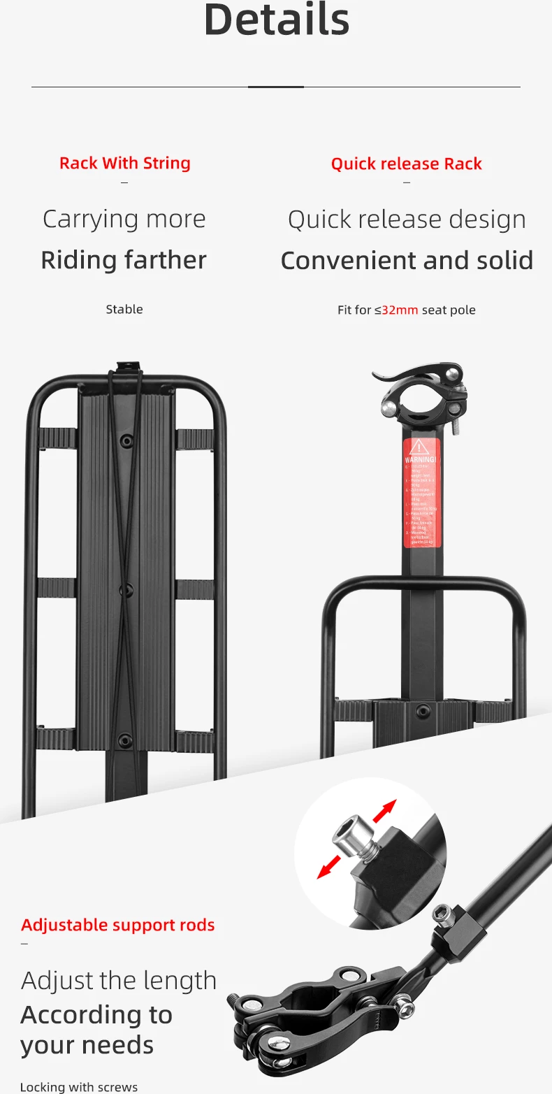 Raft biçiklete Rockbros 33210004001 me rafte dhe dritë LED, e zezë