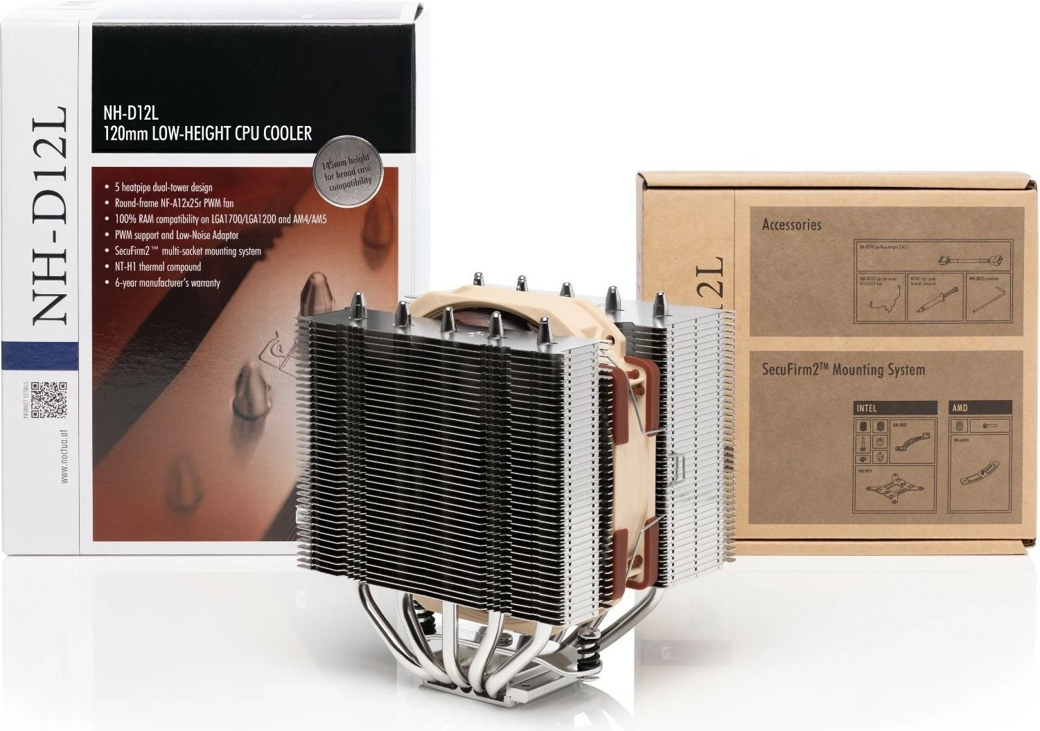 Ftohës ajri NOCTUA NH-D12L për procesor, 125mm, 2000RPM, ngjyrë argjend/kafe