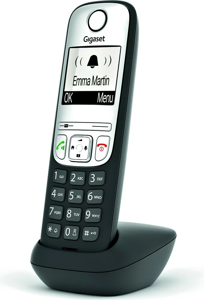 Telefon pa tela Gigaset A690HX, 2 inç, 150 kontakte, altoparlant, zi/argjendtë