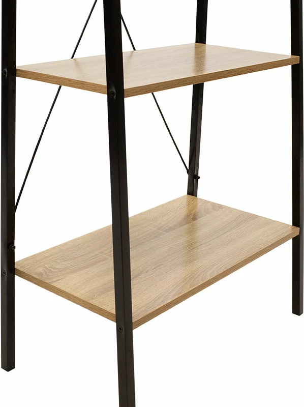 Raft librash Ramon, ngjyrë lisi modern, kornizë metalike e zezë, 60x23x145.5cm