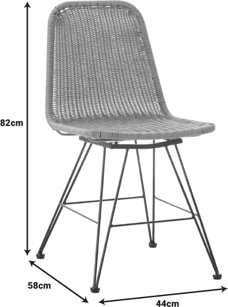 Karrige pe rattan, ngjyrë natyrale, këmbë metali të zeza, 44x58x82cm