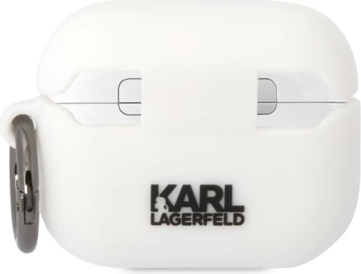Mbështjellës Karl Lagerfeld për AirPods Pro, Silicone Karl's Head 3D, i bardhë, me unazë