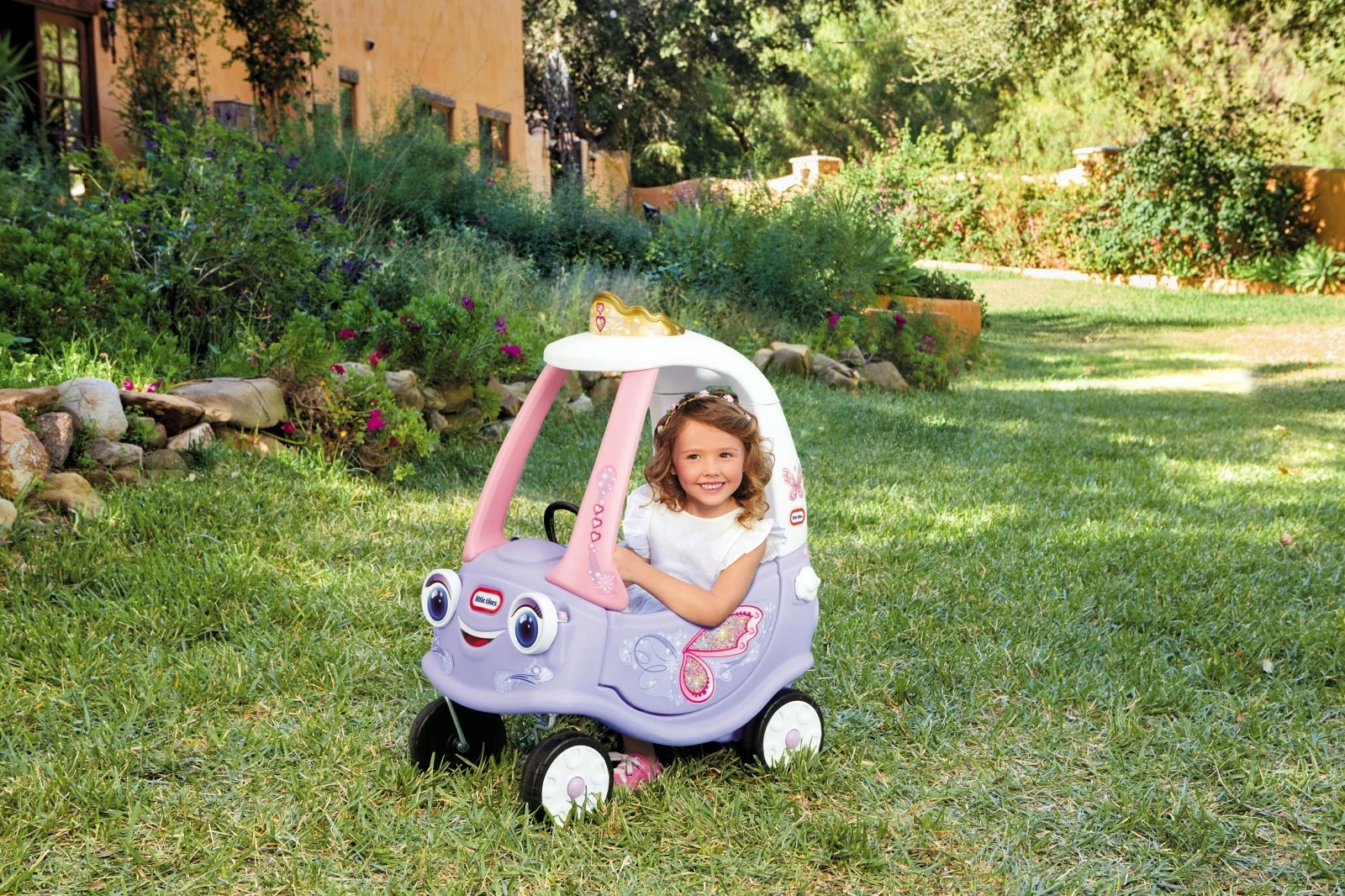 Makina lodër Little Tikes Cozy Coupe Fairy, plastikë, 4 rrota, rozë/vjollcë/e bardhë