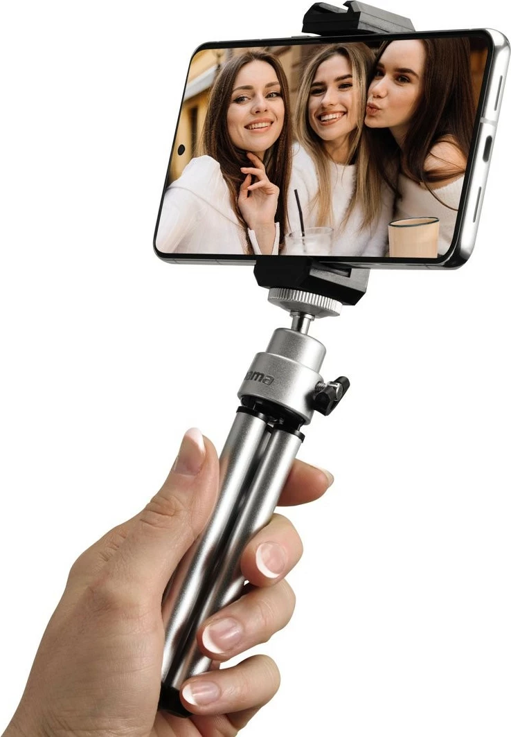 Tripod mini 2-në-1 Hama Fancy 4666 për smartphone dhe kamera, argjend