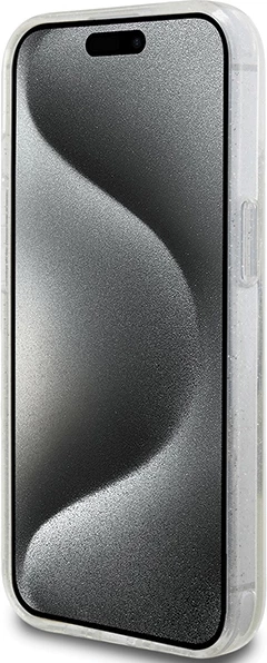 Mbështjellës Guess Liquid Glitter Gold Stripes për iPhone 15 Plus / 14 Plus, Transparent