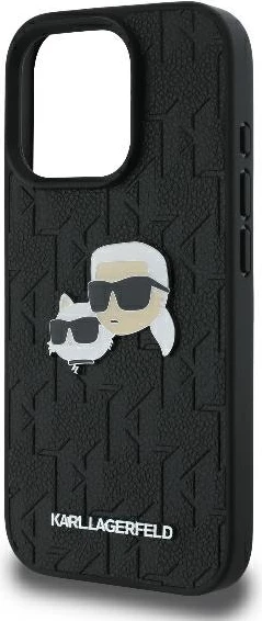 Mbështjellës Karl Lagerfeld Monogram Karl & Choupette Head Pin për iPhone 16 Pro, i zi