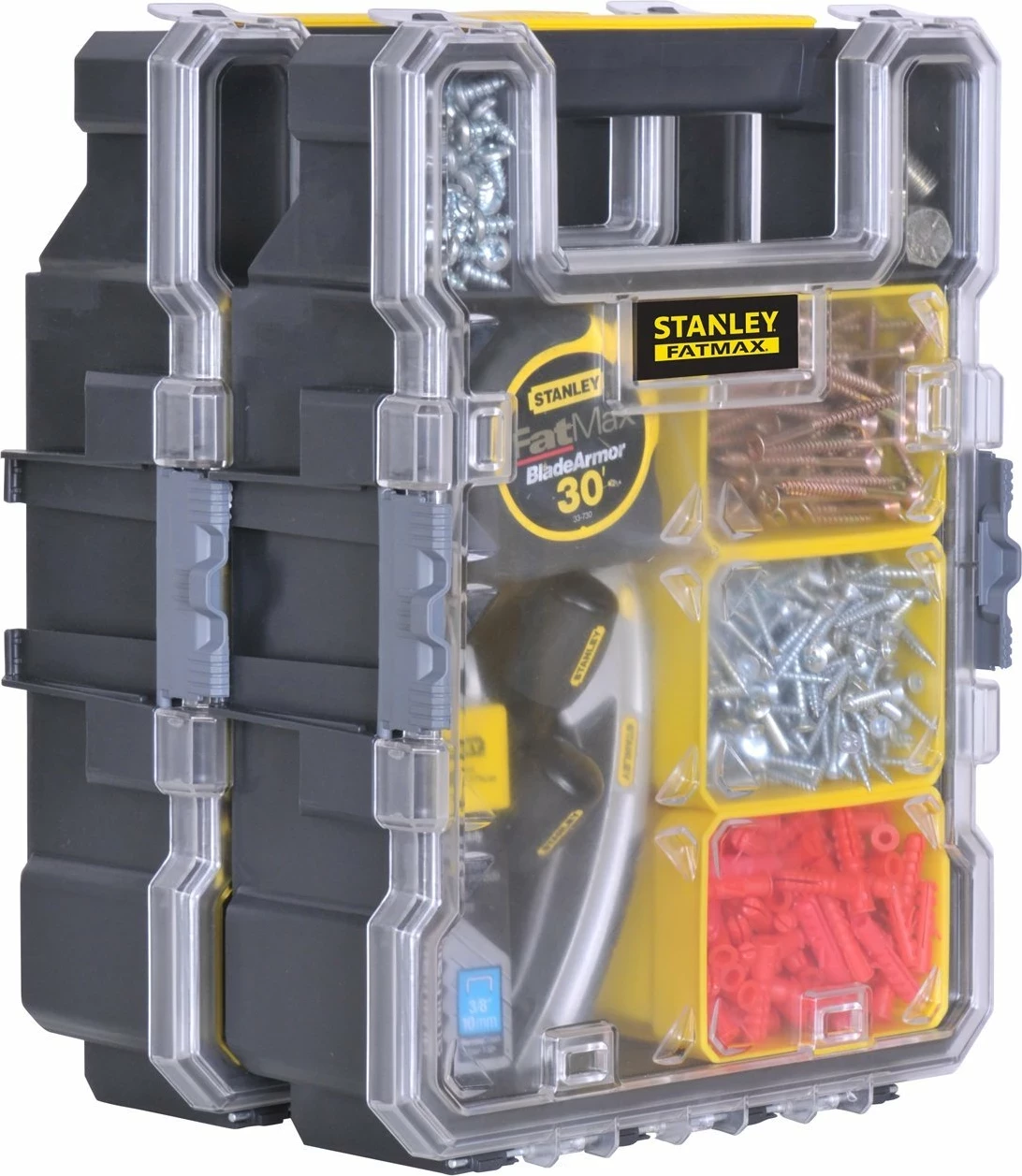 Organizator veglash Stanley Fatmax FMST1-72378 i vogël, 6 kuti të heqshme, kapak transparent i papërshkueshëm nga uji, i lidhshëm/stackable, zi/verdhe