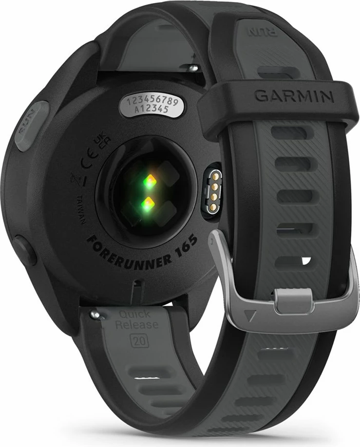 Smartwatch Garmin Forerunner 165 Music, 43mm, AMOLED, GPS, i zi/me rrip argjendi
