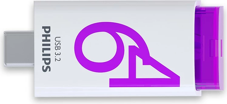 USB stick Philips Click Series Gen 1 64GB USB-C, bardhë/vjollcë