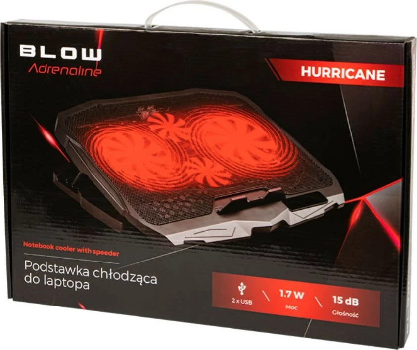 Pad ftohës laptopi BLOW HURRICANE 66-365#, 4 ventilatorë, USB, i zi