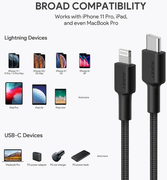 Kabllo AUKEY CB-CL03, Lightning në USB Type-C, 2m, e zezë