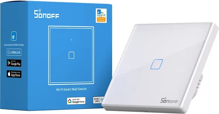 Switch i mençur Sonoff T2EU1C-TX, 1 kanal, WiFi + RF 433MHz, i bardhë