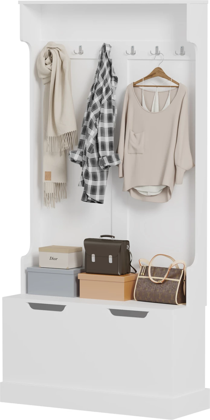 Mobilje për hyrje KAYLOR FH2475.03 me varëse dhe hapësirë ruajtjeje-MDF në të bardhë 93x34x180Hcm