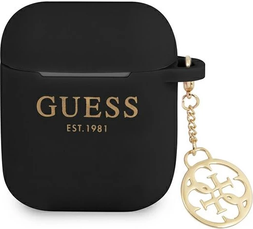 Mbështjellës Guess GUA2LSC4EK për AirPods 1/2, silikon, i zi, Charm 4G Collection