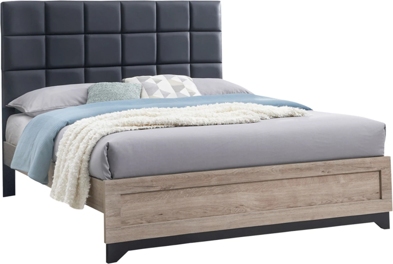 Krevat dopio AELIA, pëlhurë gri & këmbë-Sonama MDF 155x215x138Hcm