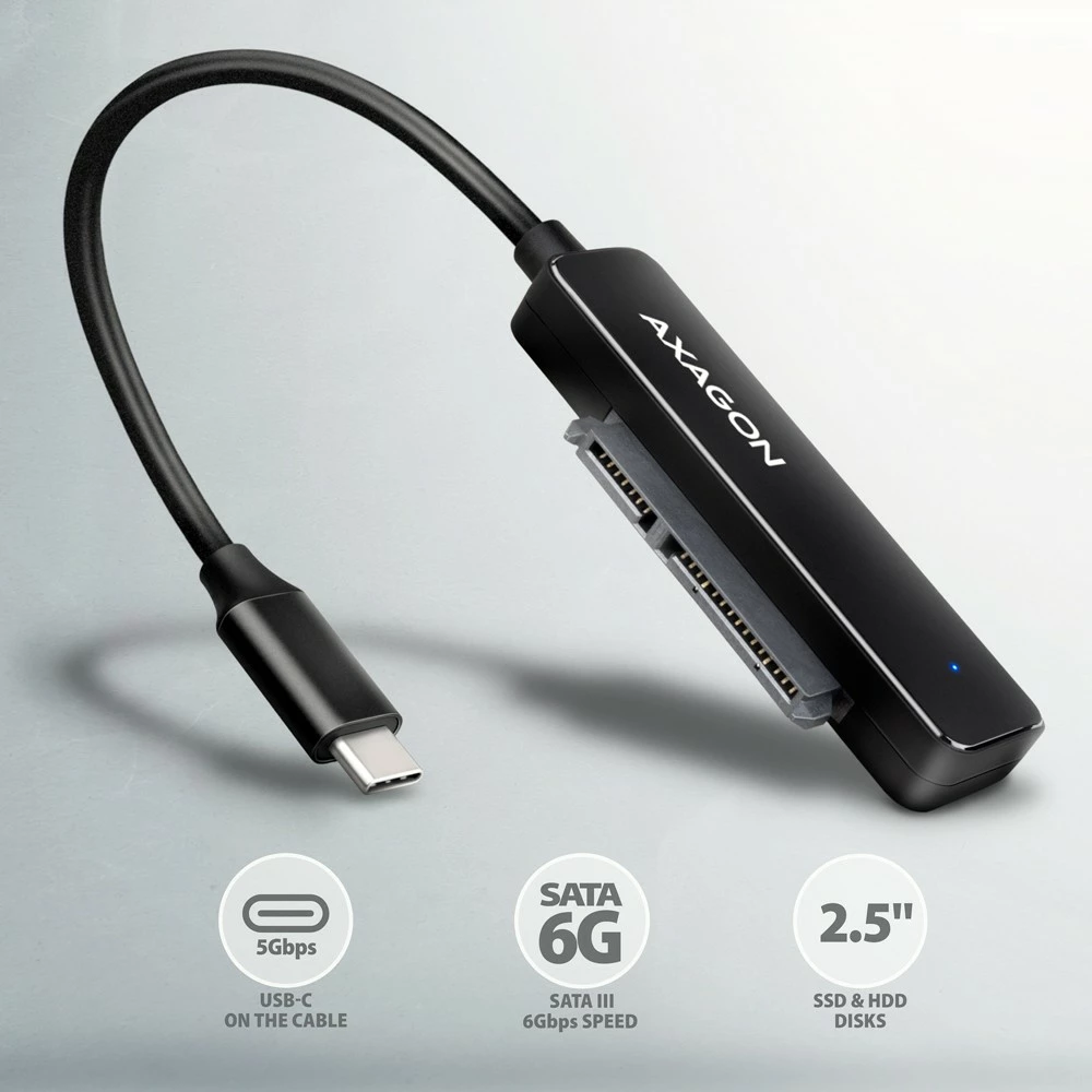 Adapter USB-C në SATA AXAGON ADSA-FP2C për 2.5" HDD/SSD, i zi