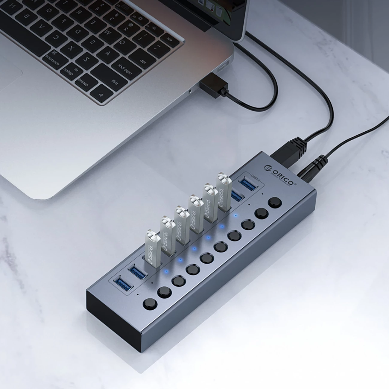 Hub USB Orico BT2U3-16AB, 16x USB-A 3.0 me çelësa, Gri