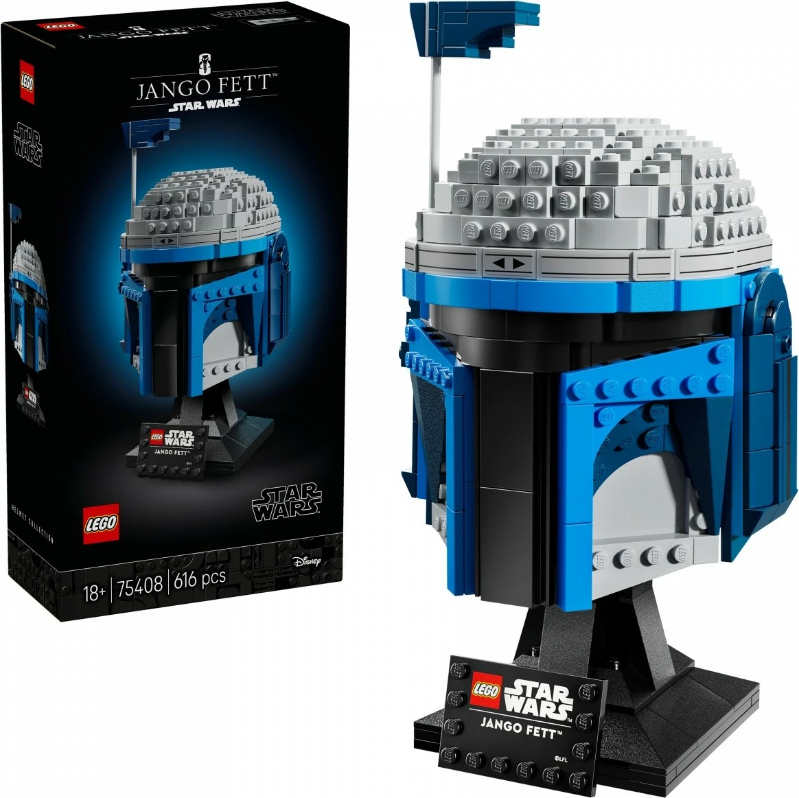 Set LEGO Star Wars Helmet Jango Fett 75408, 616 pjesë, Blu/Gri