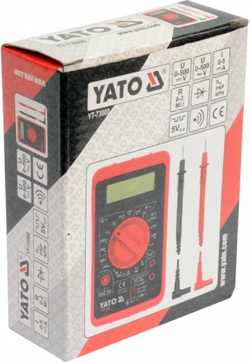 Multimetër elektrik Yato YT-73080, 0-500V, 0-5A, holster i kuq, set me kabllo testimi