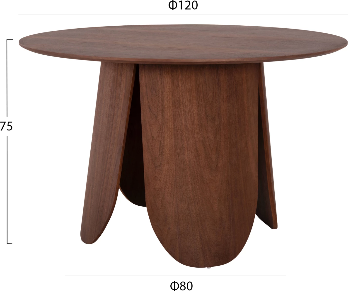 Tavolinë e rrumbullakët për ngrënie, DENTY, MDF me furnir lisi, ngjyrë arre, Φ120x75H cm