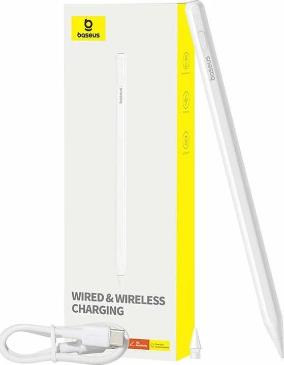 Stylus aktiv Baseus Smooth Writing 2 Series Dual Charging P80015804213-00, për iPad, me karikim me kabllo & wireless, i bardhë, set me majë rezervë + kabllo USB-A në USB-C