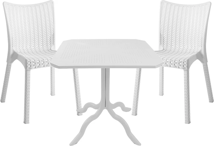 Set tavoline me karrige për terasë, Icon-Confident, 3 copë, PP, ngjyrë e bardhë