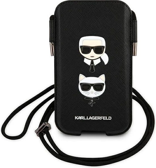 Mbështjellës Karl Lagerfeld KLHCP12MOPHKCK për telefon 6.1", Saffiano Ikonik Karl&Choupette Head, i zi