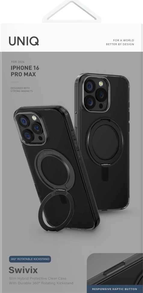 Mbështjellës UNIQ Swivix 360 Rotating Kickstand për iPhone 16 Pro Max, i zi