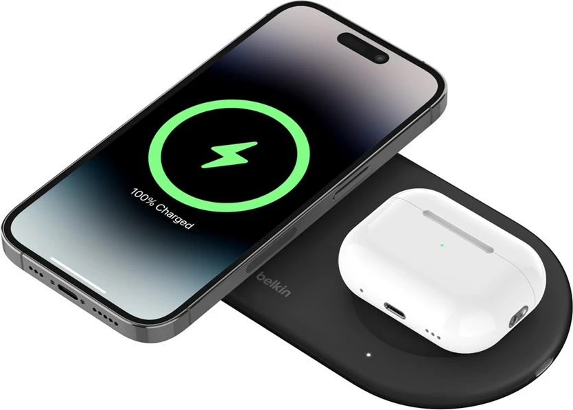 Mbushës wireless 2-në-1 Belkin WIZ021VFBK, Qi2, 15 W, i zi