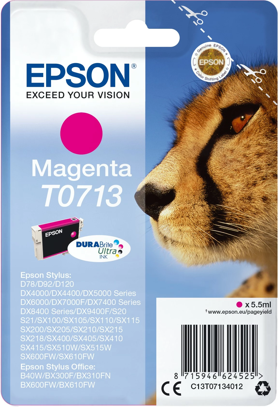Toner Epson Singlepack Magenta T0713 DURABrite Ultra, 5.5 ml