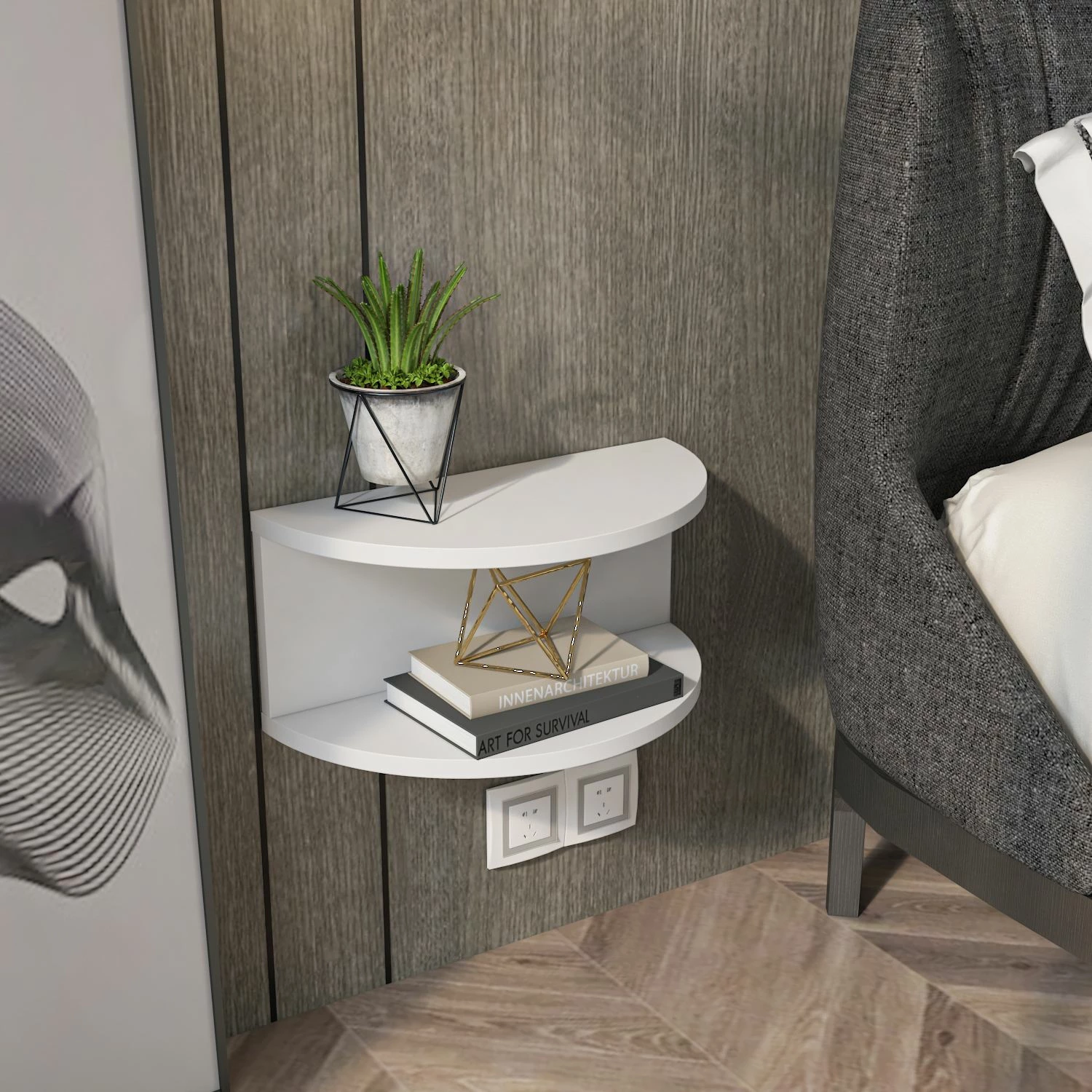 Komodinë e bardhë për kënd të shtratit, Skye Decor, Bella