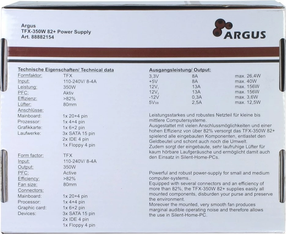Furnizues energjie Inter-Tech TFX-350W, 350W, 80 PLUS, gri