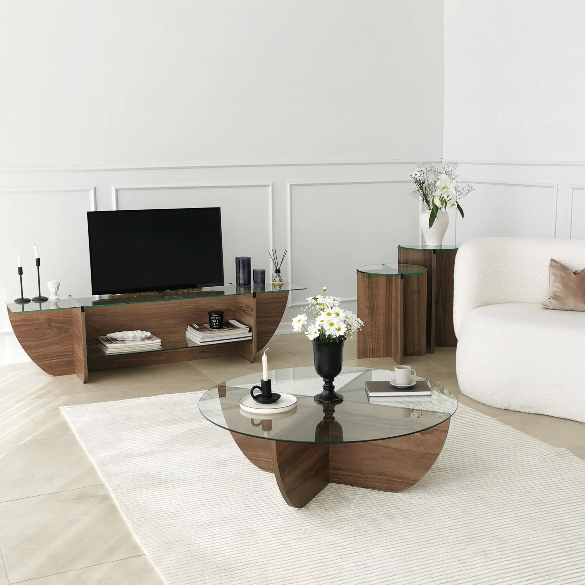 Set tavolina ndihmëse të vendosshme (2 copë), Hanah Home, Lily, ngjyrë arre